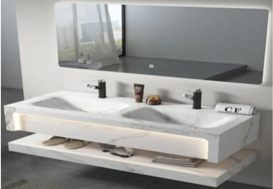Meuble salle de bain double vasques Marbre Blanc