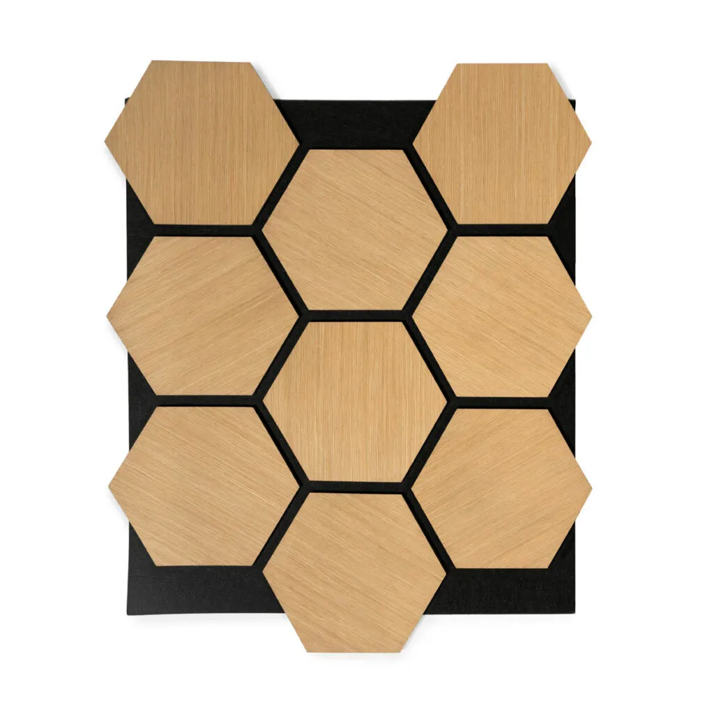 Panneau acoustique tasseaux bois Hexagone chêne claire